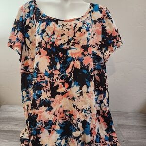 Boutique Floral‎ Tunic Top 2X High-Low Scoop Neck Oversized Breezy